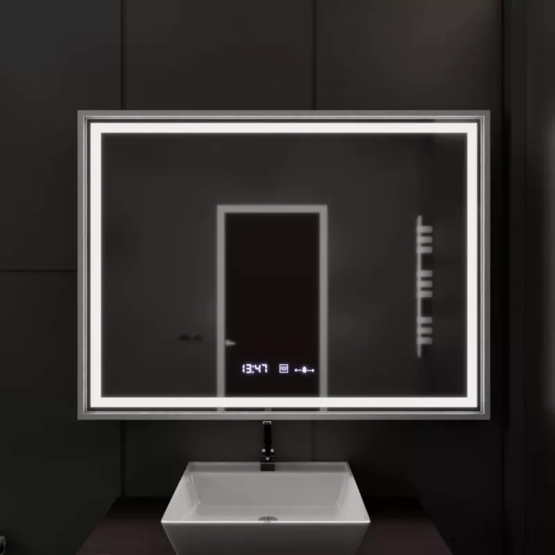 Oglinda LED Rectangulara, 120x80cm, Verite Imperial Silver Motion Glow Marcello, Sistem Dezaburire, Ceas & Termometru, Dimabila