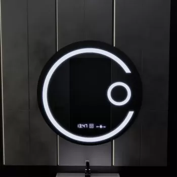Oglinda LED Rotunda, 60cm, Visio MotionGlow Marcello, Sistem Dezaburire, Ceas & Termometru, Lupa Cosmetica, Dimabila