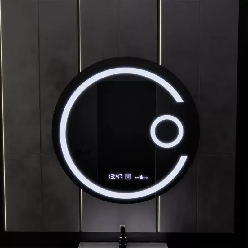 Oglinda LED Rotunda, 60cm, Visio MotionGlow Marcello, Sistem Dezaburire, Ceas & Termometru, Lupa Cosmetica, Dimabila