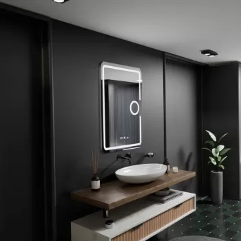 Oglinda LED Rectangulara, 50x70cm, Eclat MotionGlow Marcello, Sistem Dezaburire, Ceas & Termometru, Lupa Cosmetica, Dimabila