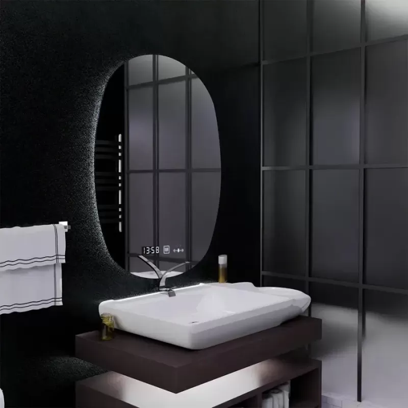 Oglinda LED Ovala, 60x80cm, Ranya Senzor MotionGlow Marcello, Sistem Dezaburire, Ceas & Termometru, Dimabila