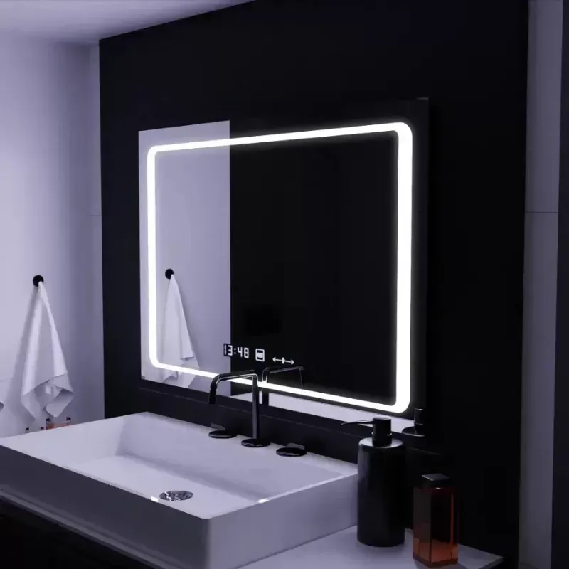 Oglinda LED Rectangulara, 90x60cm, Sole Senzor Marcello, Sistem Dezaburire, Ceas & Termometru, Dimabila