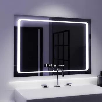 Oglinda LED Rectangulara, 90x60cm, Sole Senzor Marcello, Sistem Dezaburire, Ceas & Termometru, Dimabila