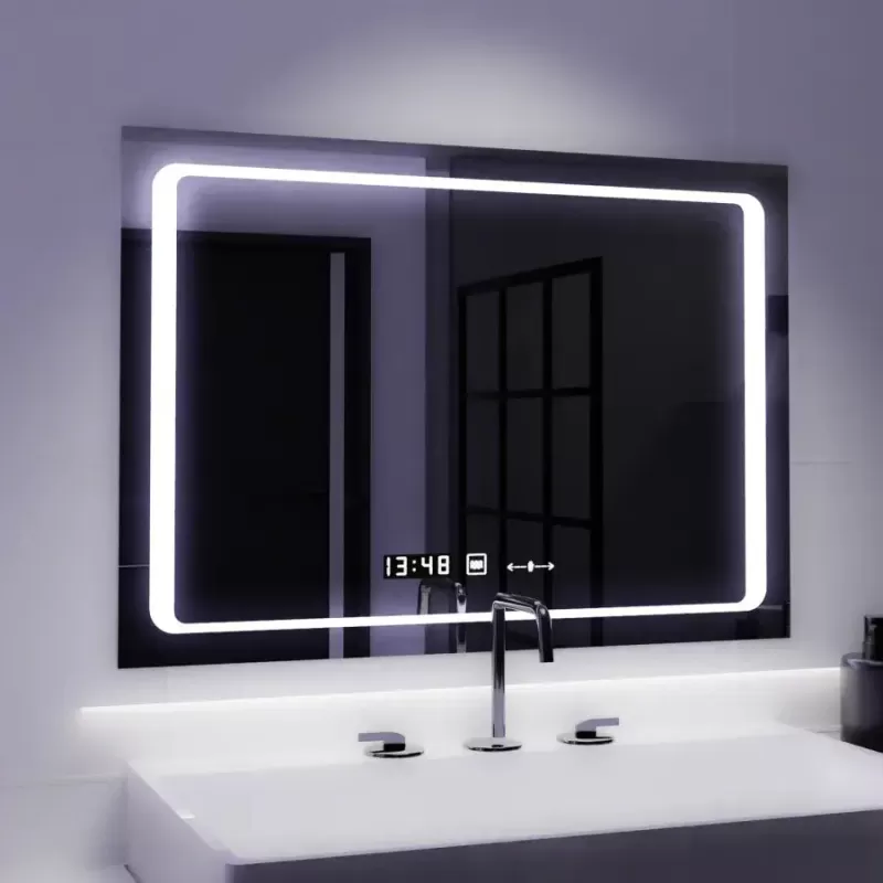 Oglinda LED Rectangulara, 90x60cm, Sole Senzor Marcello, Sistem Dezaburire, Ceas & Termometru, Dimabila