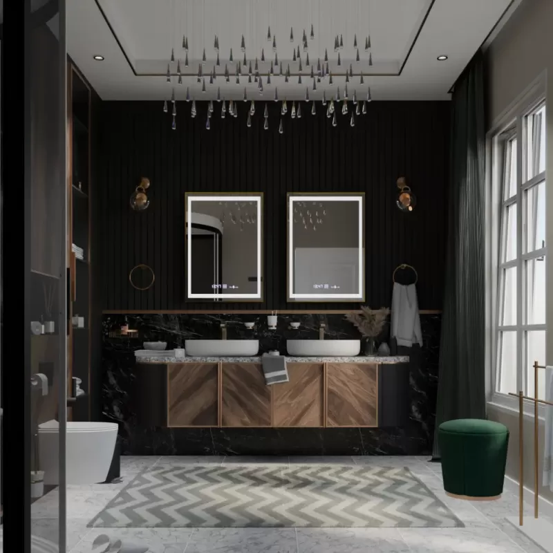 Oglinda LED Rectangulara, 50x70cm, Verite Royale Gold Motion Glow Marcello, Sistem Dezaburire, Ceas & Termometru, Dimabila