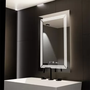 Oglinda LED Rectangulara, 60x80cm, Venezia Senzor MotionGlow Marcello, Sistem Dezaburire, Ceas & Termometru, Dimabila