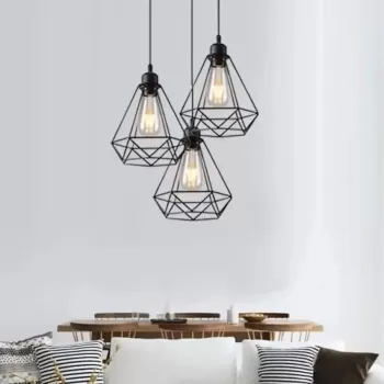 Lustra Forma Diamant, STRUKTUR, 3xE27, Negru, Metal