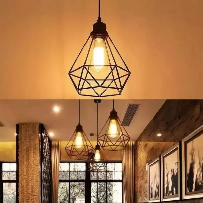 Lustra Forma Diamant, STRUKTUR, 1xE27, Negru, Metal