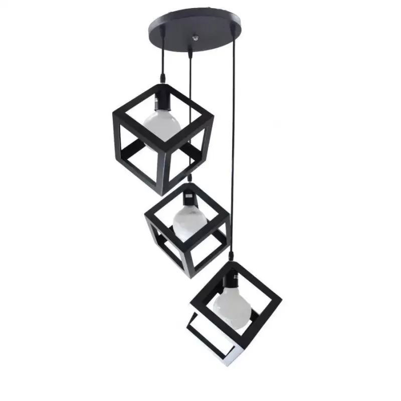 Lustra Forma Cub, STRUKTUR Cluster, 3 x E27, Negru, Metal