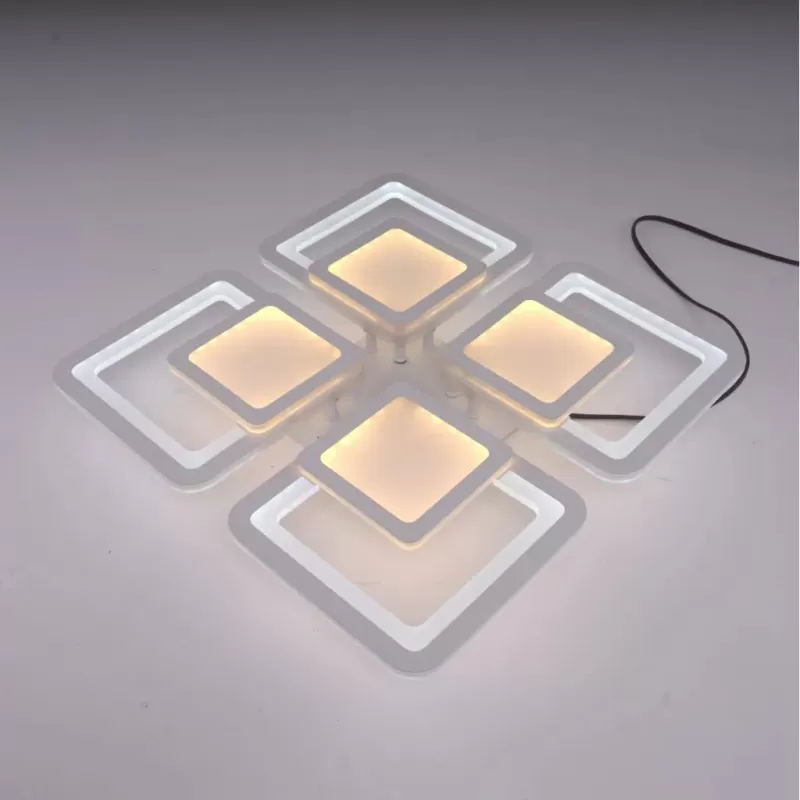 Lustra LED cu telecomanda SUSAN 77W, 4 Patrate, lumina Rece/Calda/Neutra, Dimabila, Alb