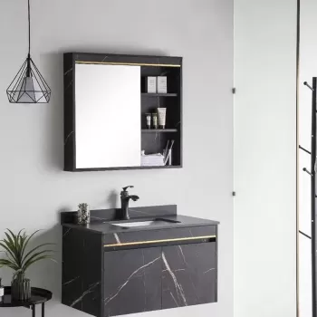 Set Mobilier pentru Baie 80x50cm 2 Piese Negru