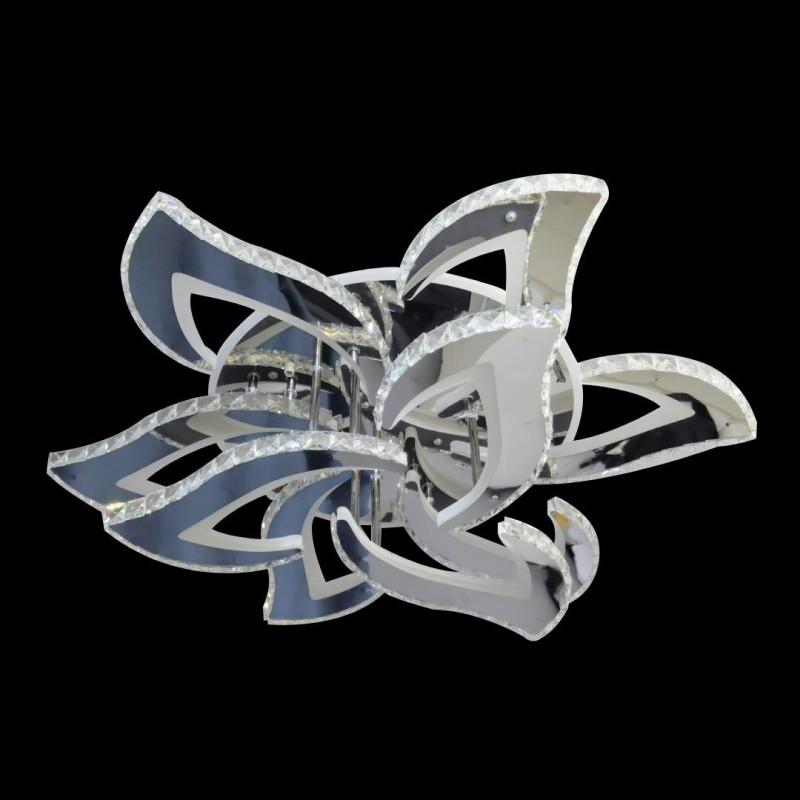 Lustra LED cu telecomanda si cristal Alejandro 300W, 9 Flori, lumina Rece/Calda/Neutra, Dimabila, Crom Lucios