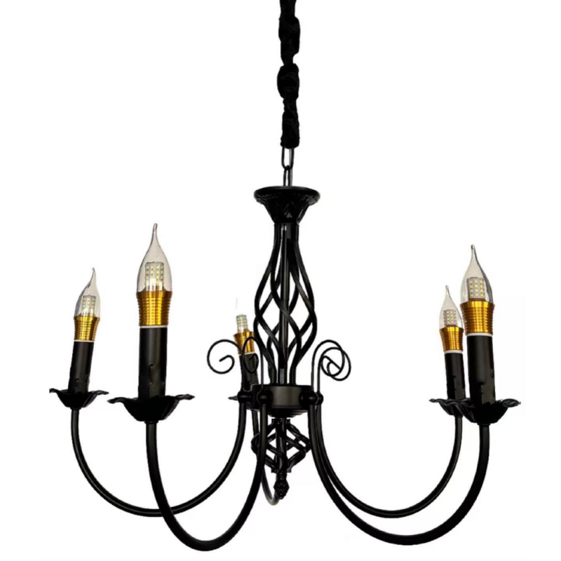 Candelabru Cristal Perla, 5xE14, Negru, Inaltime Reglabila