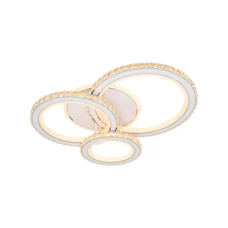 Lustra LED cu telecomanda si cristal NOVA ROTONDA RGB 154W, 3 Cercuri, lumina Rece/Calda/Neutra, Dimabila, Alb