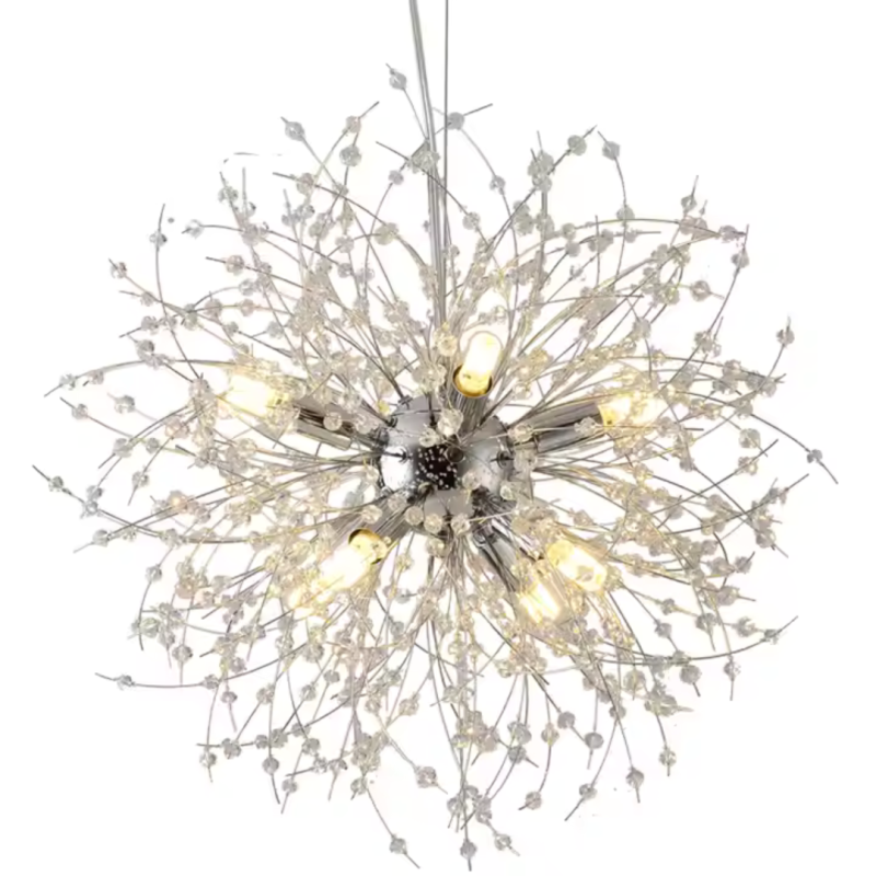 Candelabru Cristal Schonbrunn, 6x G9, Diametru 40cm, Argintiu Lucios, Inaltime Reglabila