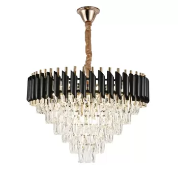 Candelabru Cristal VERSAILLES Magno 8xE14, Diametru 60cm, Auriu Lucios si Negru, Inaltime Reglabila