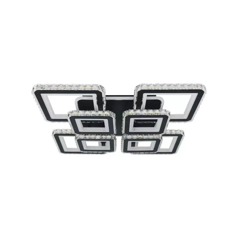 Lustra LED cu telecomanda si cristal LEILA RGB 236W, 8 Patrate, lumina Rece/Calda/Neutra, Dimabila, Negru Crom Lucios