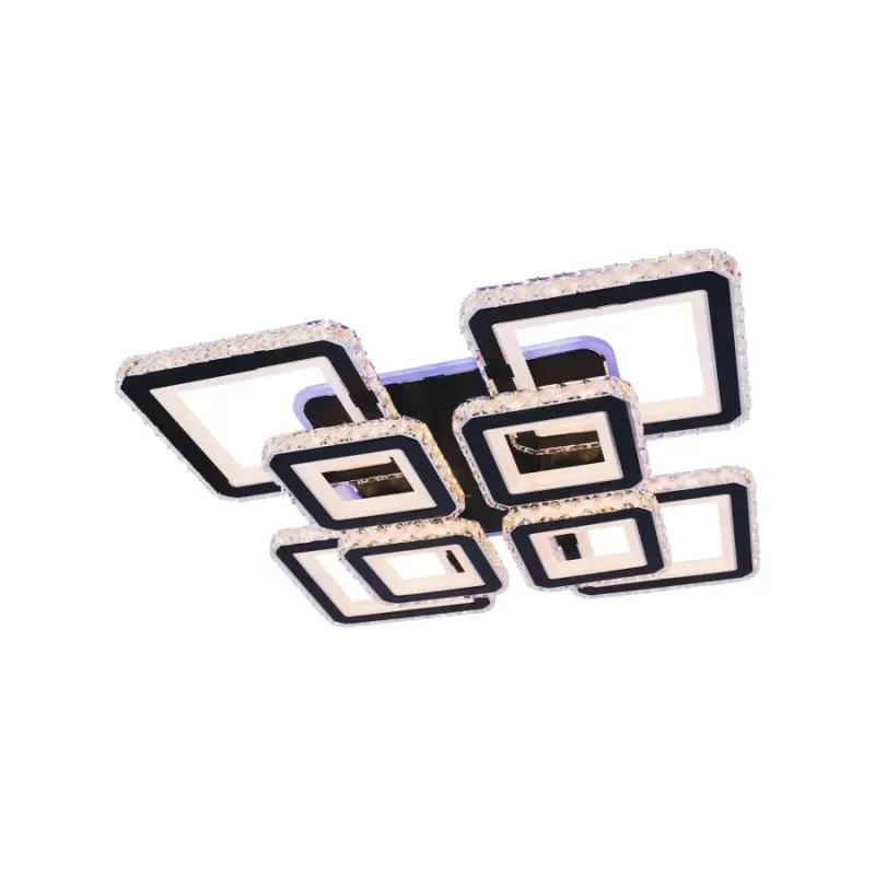 Lustra LED cu telecomanda si cristal LEILA RGB 236W, 8 Patrate, lumina Rece/Calda/Neutra, Dimabila, Negru Crom Lucios