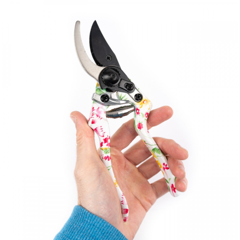 Foarfec vie, model ALB/NEGRU CU FLORI, maner PVC MX792