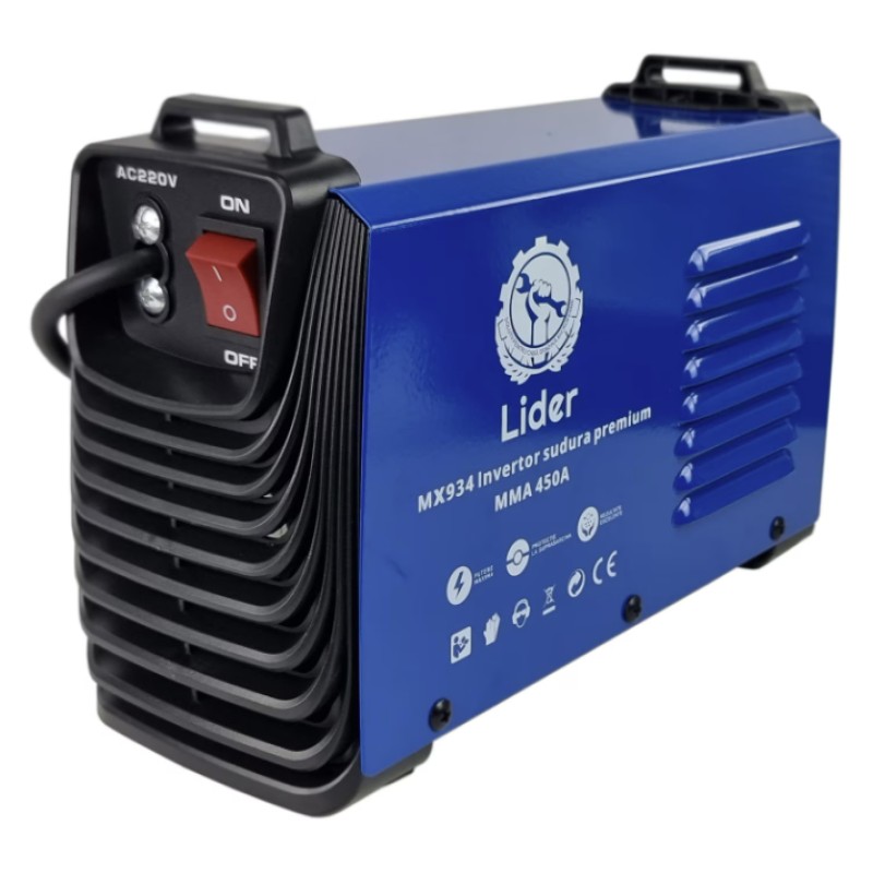 Aparat sudura LIDER PREMIUM MMA 450A, afisaj electronic, cablu 3m, valiza transport MX934