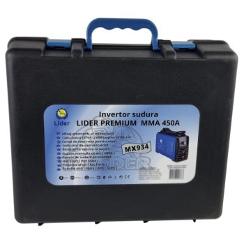 Aparat sudura LIDER PREMIUM MMA 450A, afisaj electronic, cablu 3m, valiza transport MX934
