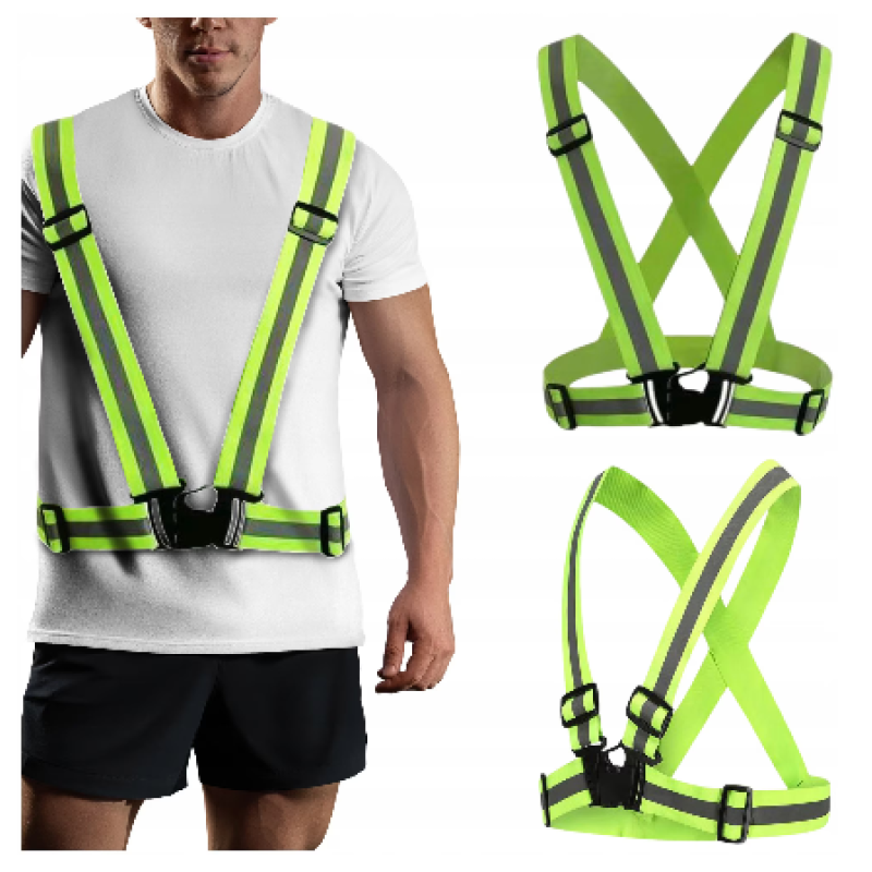 Centura ham reflectorizanta reglabila, unisex, banda elastica 5 cm, verde MX353