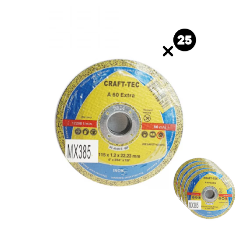 Set 25x Disc abraziv pentru metal / inox 115x1.2X22,3 CRAFT-TEC MX385