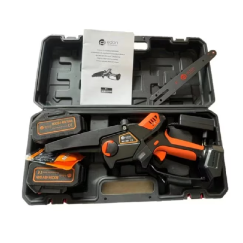 Fierastrau de mana pe acumulatori Edon Profesional 48V, 8Ah, Lama 25cm, Afisaj LCD, Ungere lant, 2 acumulatori, 2 lanturi, Incarcator, Geanta de transport MX294