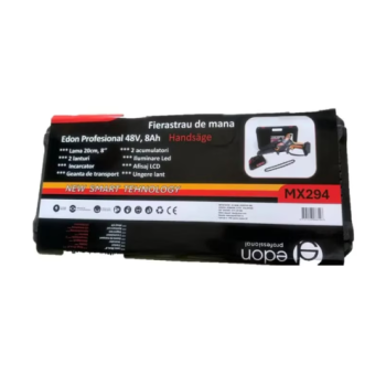 Fierastrau de mana pe acumulatori Edon Profesional 48V, 8Ah, Lama 25cm, Afisaj LCD, Ungere lant, 2 acumulatori, 2 lanturi, Incarcator, Geanta de transport MX294