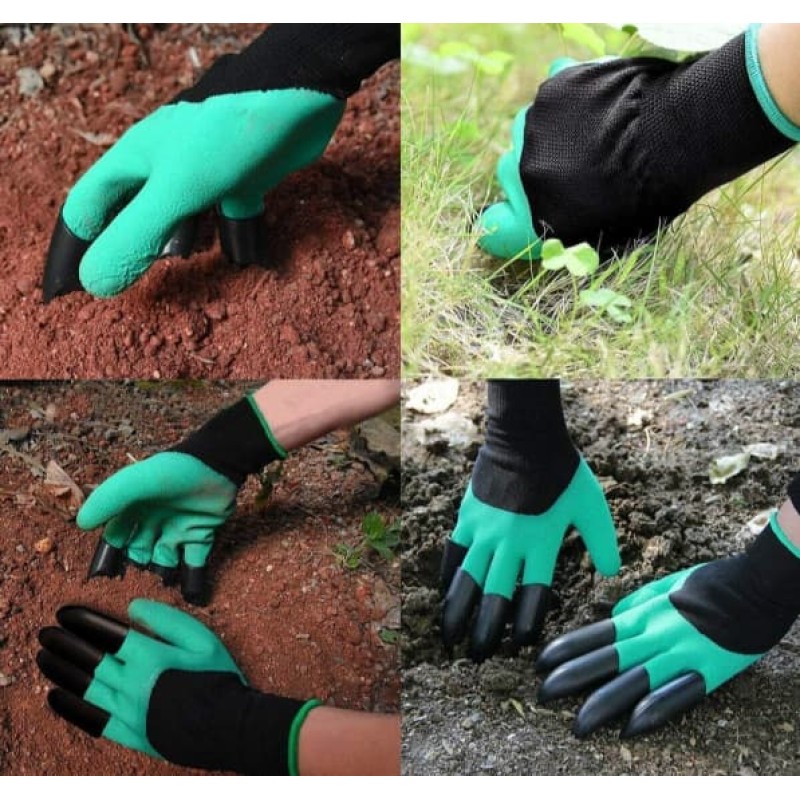 Manusi protectie, model cu 4 gheare pentru sapat, verde cu negru MX1032