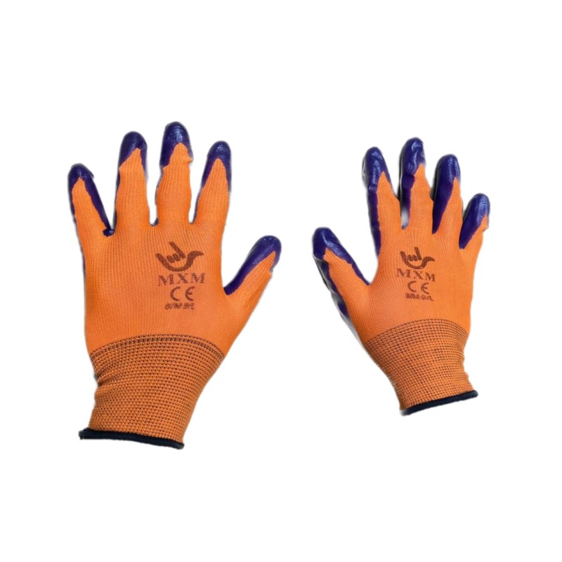 3X PERECHI Manusi protectie subtiri #8/9 mov cu portocaliu MX237