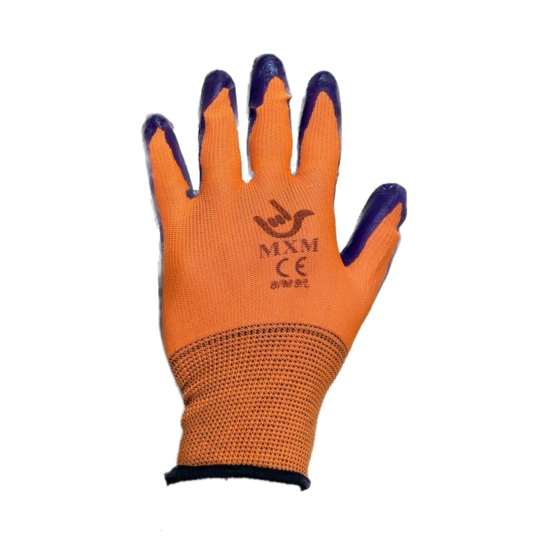 3X PERECHI Manusi protectie subtiri #8/9 mov cu portocaliu MX237