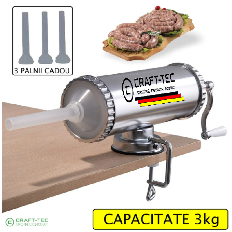 Masina carnati ,prindere VENTUZA , 2.5 kg, 3 palnii incluse {15,19,22} aluminiu, Craft-tec MX133