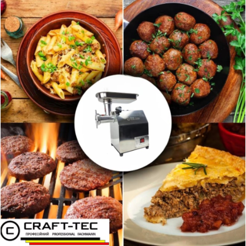 Masina de tocat carne profesionala Craft-Tec® MK-12, 4000W, 250 Kg/h, inox, reductor in baie de ulei, accesorii incluse  MX710