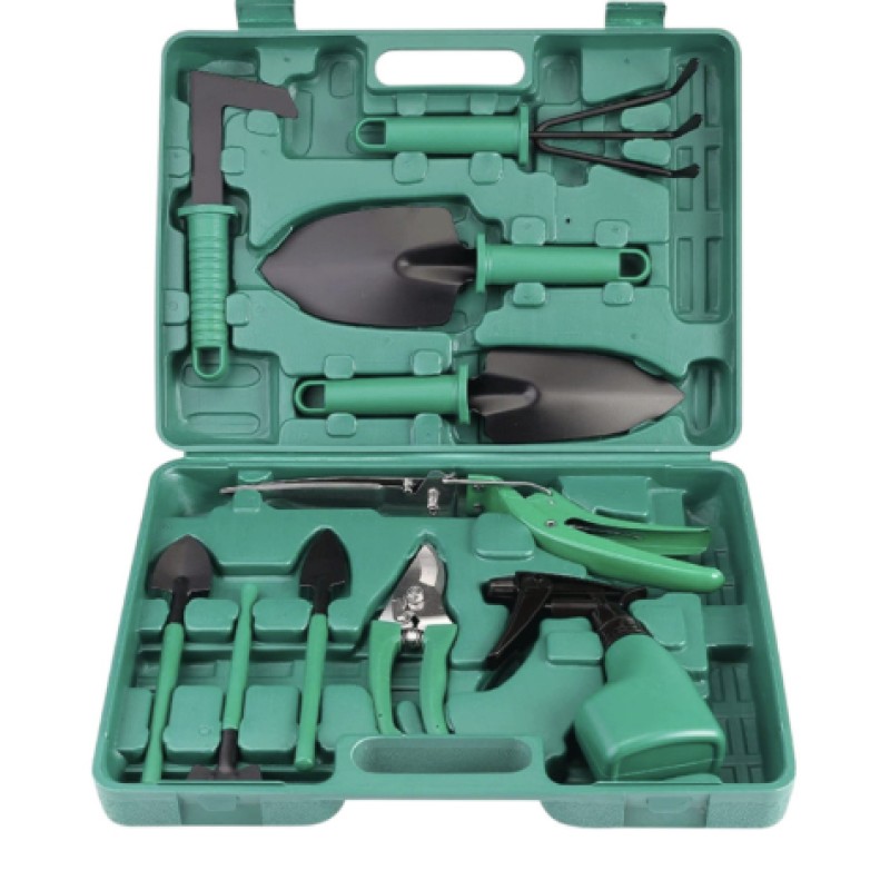 Trusa de gradinarit completa, servieta plastic VERDE, 10 piese MX992