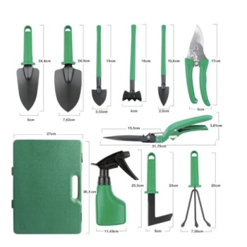 Trusa de gradinarit completa, servieta plastic VERDE, 10 piese MX992