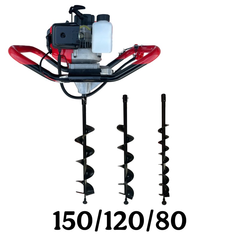 Motoburghiu/foreza pentru pamant/gheata DRK-ED430 6CP, 52 CC, rezervor 1.2 l, motor 2 timpi + 3 burghie 150MM + 120MM + 80MM