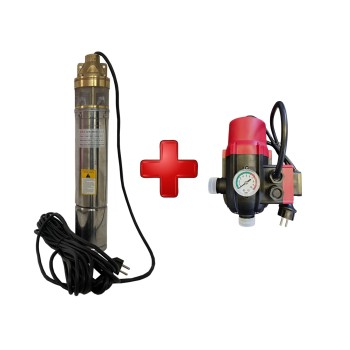 Pompa Submersibila cu Turbina DRK, Model 4SKM-100, 0.75 KW + Presostat Electronic DRK, Model PC-13ab