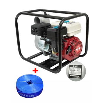 Motopompa DRK 3.0 toli, 6.5 Cp + Furtun Pompieri Cauciuc, DRK, 3 toli, 50m