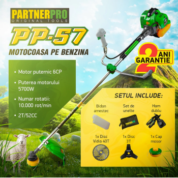 Motocoasa pe benzina PARTNERPRO PP-57,2T,  6 CP, 10000 rpm