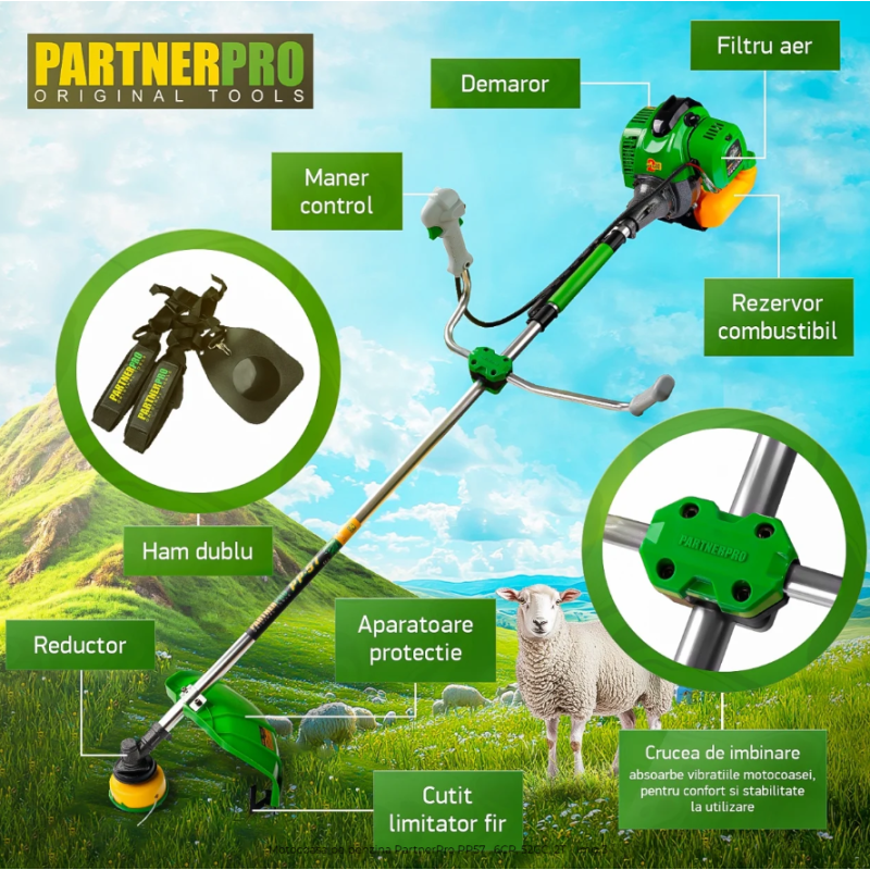 Motocoasa pe benzina PARTNERPRO PP-57,2T,  6 CP, 10000 rpm