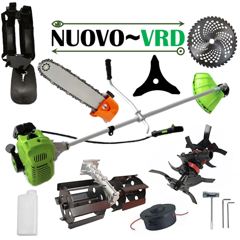 Motocoasa NUOVO-VRD Green Fuel-Efficient 3.4CP, Disc Vidia, Disc Stea, accesorii incluse + CULTIVATOR, CAP DRUJBA, PRASITOARE