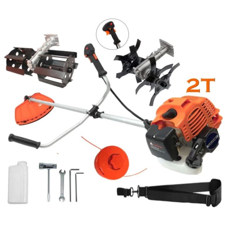 Motocoasa PALMiRA, 6CP, motor 2 timpi benzina, 52cc, 11.000RPM, + sistem taiere, BUNDLE Cultivator+Prasitoare