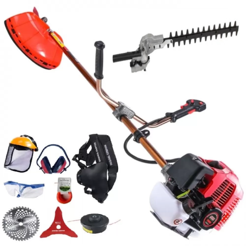 MOTOCOASA PE BENZINA ALFA 7* 7000 PROFESSIONAL, 8 ACCESORII INCLUSE, 12000RPM, 58CC, 7CP + ACCESORIU MOTOCOSITOARE PENTRU TAIAT GARDUL VIU