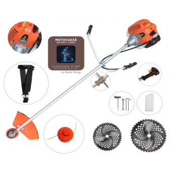 Motocoasa WolfSTAR© motor 2 timpi ALP, 6CP, 52cc, 11.000RPM, Bundle Disc Vidia230+255