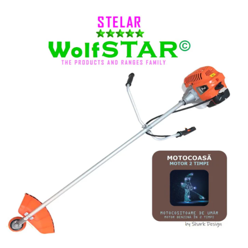 Motocoasa WolfSTAR© motor 2 timpi ALP, 6CP, 52cc, 11.000RPM, Bundle Disc Vidia230+255