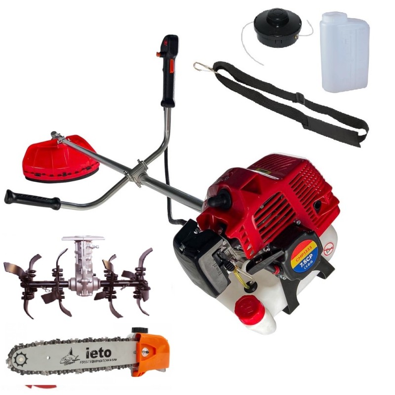 Motocoasa pe benzina TOMS 7.5 CP 12.000 rpm + Cultivator si Cap drujba