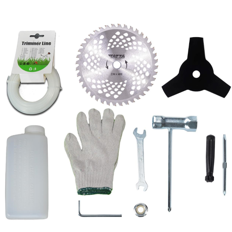 Motocoasa Tatta TM-452, 3.4 CP, Turatie motor in sarcina 9000 RPM, Turatie la relanti 3000 RPM, rezervor 1200 ml, 1500 mm, 7 piese incluse