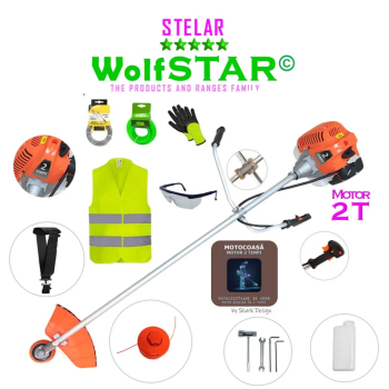 SET Motocoasa WolfSTAR© motor 2 timpi ALP, 6CP, 52cc, 11.000RPM + sistem taiere, EXTRA Accesorii