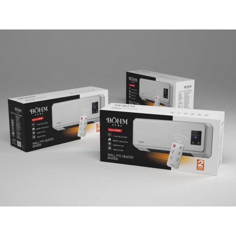 Aeroterma de perete BH2000 BÖHM , doua trepte de putere 1000/2000W, Timer 1-12 H , suprafata de incalzire 20-25 m²